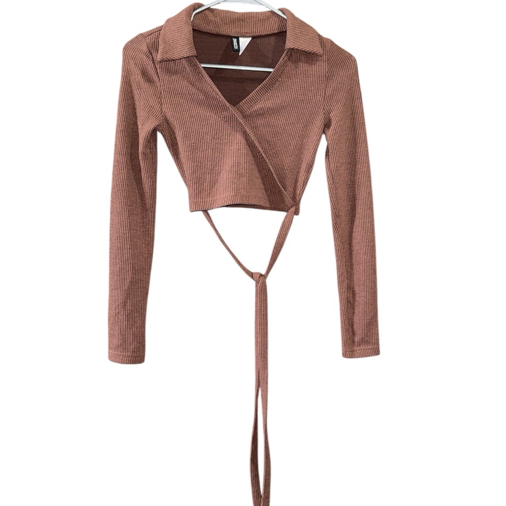 DIVIDED Rust Brown Wrap Ribbed Crop Top Tie Front XS